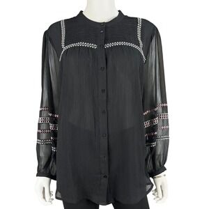 Chico's Blouse Womens 3(XL) Black Sheer Embroidered‎ Chiffon Top